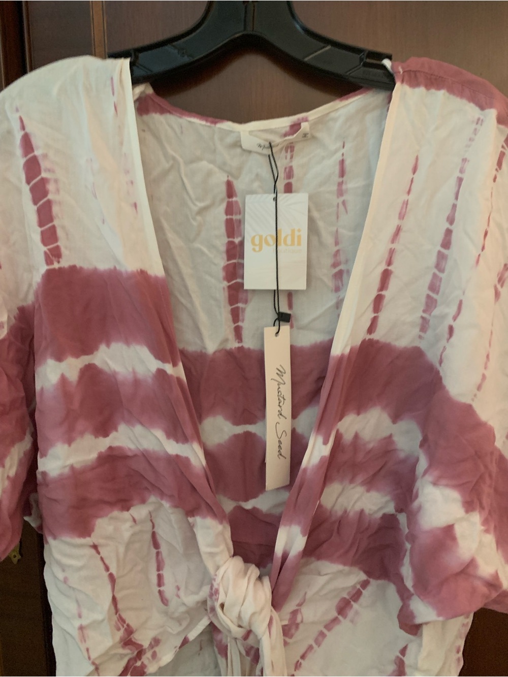 Goldie Rose-Pink Tie-Dye Front-Tie V-Neck Crop top and side slit crop pants set